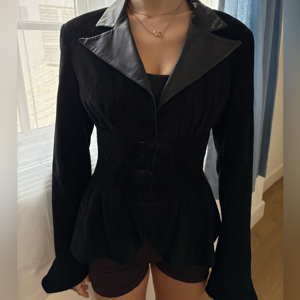 RARE JENNIFER TATANELLI CASINI FIRENZE SUEDE CORSET LEATHER JACKET BLACK